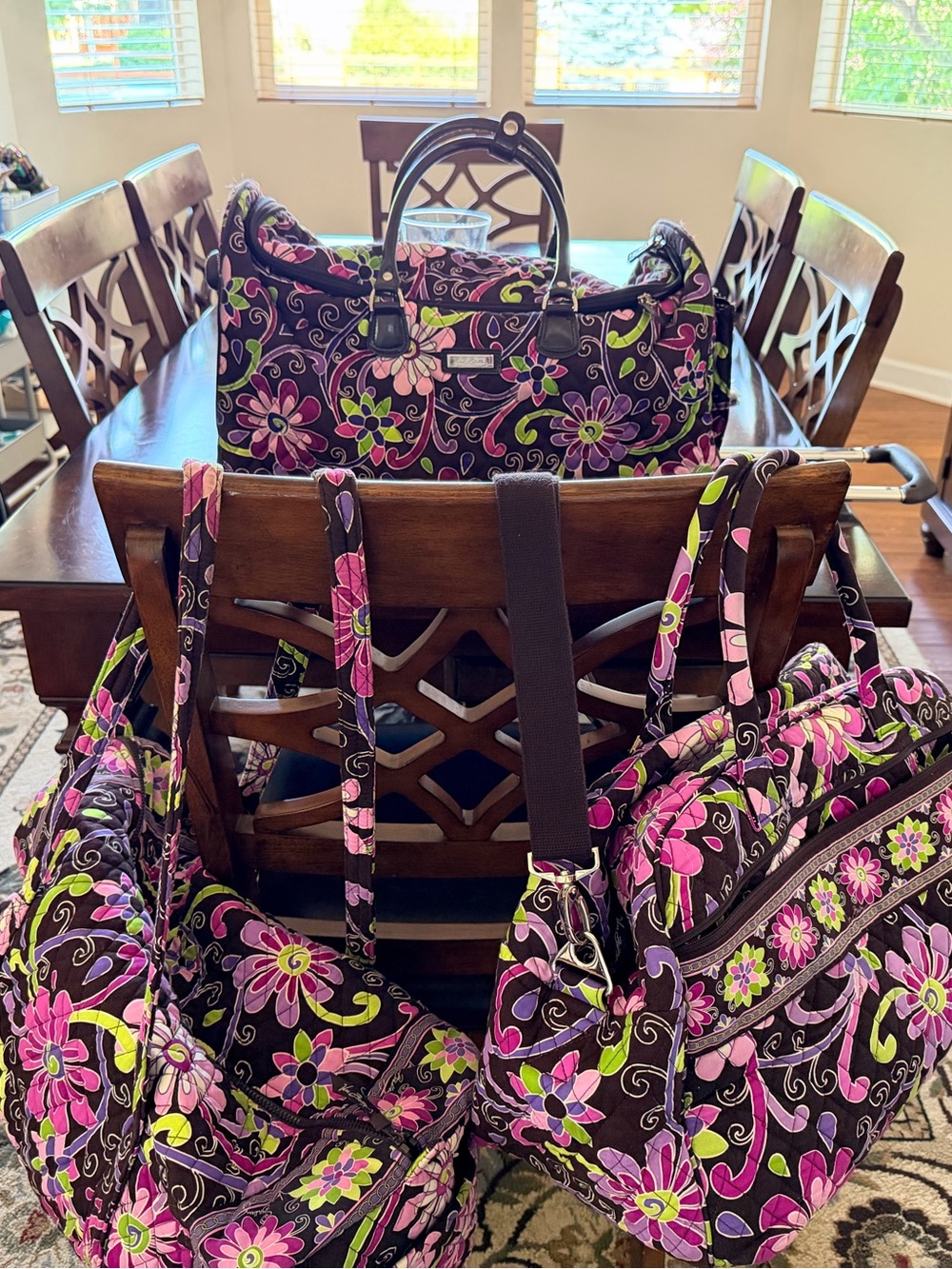 ✈️ Vera Bradley 3-Piece Set – Rolling Carry-On, Duffel & Tote in Purple Punch